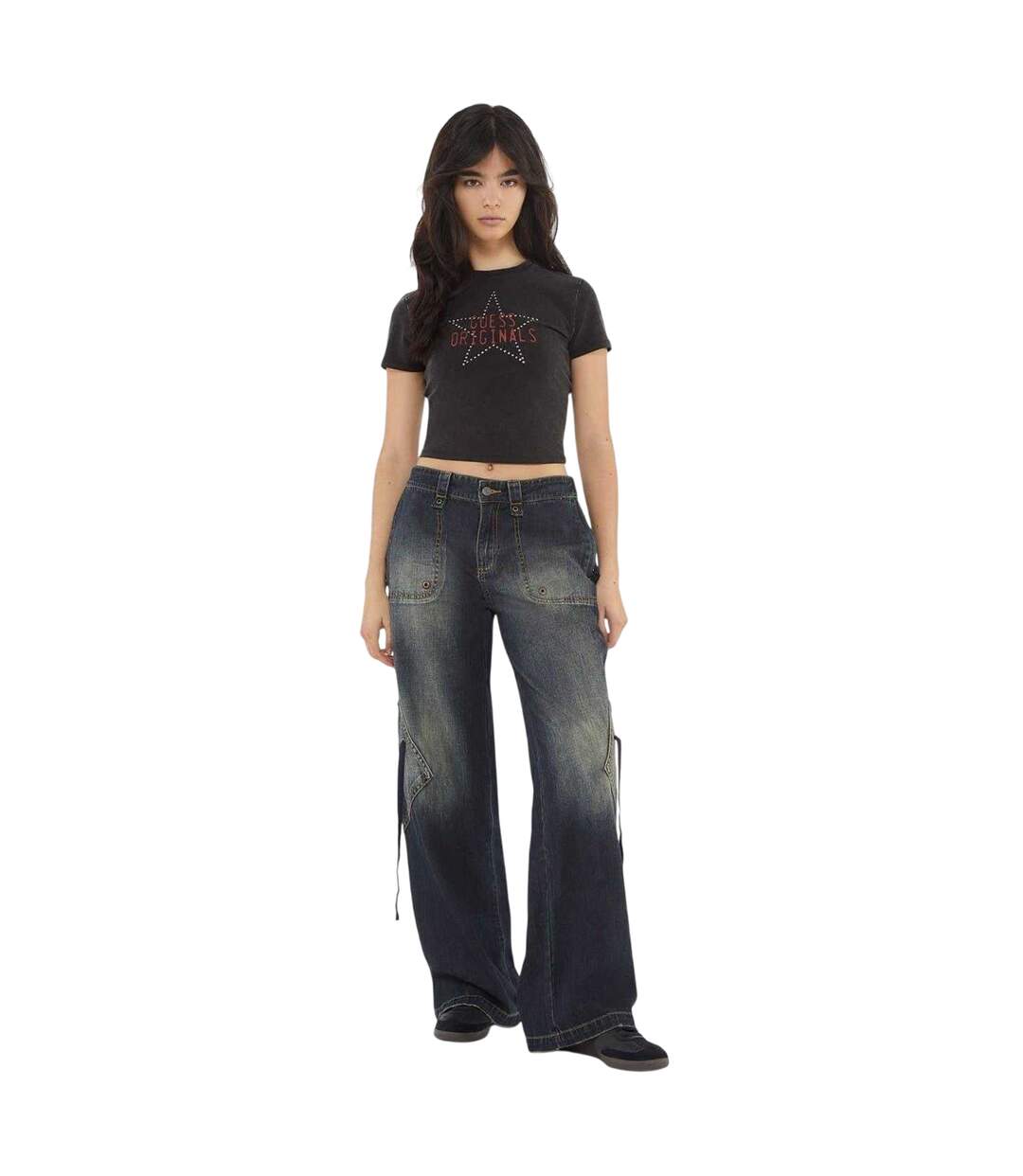 T-shirt Court Motif/style Étoile Femme Noir Vif Guess-1