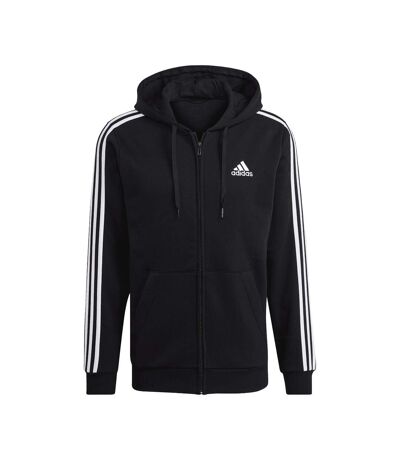 Mens Essentials 3 Stripes Fleece Full Zip Hoodie Black Adidas