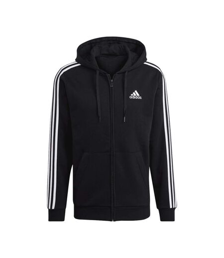 Mens Essentials 3 Stripes Fleece Full Zip Hoodie Black Adidas