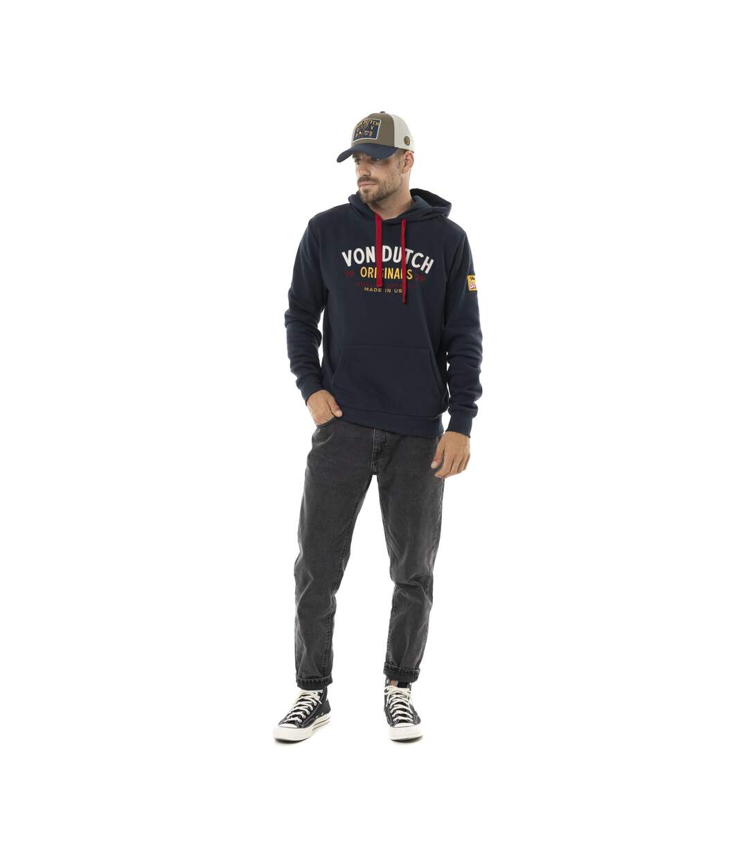 Sweat homme à capuche en molleton avec print logo devant brodé Vondutch-5