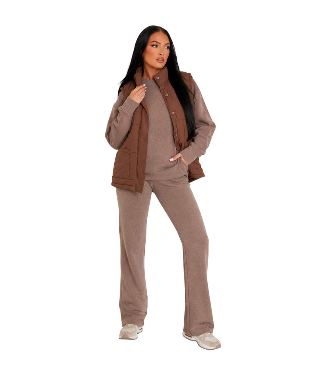 Doudoune Sans Manches Sans Manches Motif/style Matelassé Femme Marron Missy Empire-4