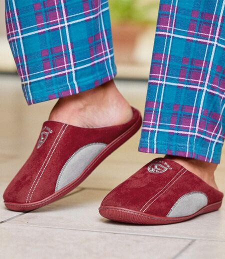Men's Burgundy Faux-Suede Slippers