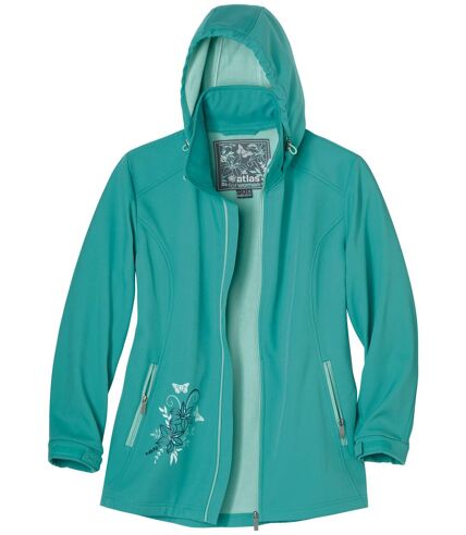 Women's Green Softshell Hooded Jacket - Water-Repellent