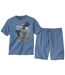 Men's Blue Eagle Print Pajama Short Set