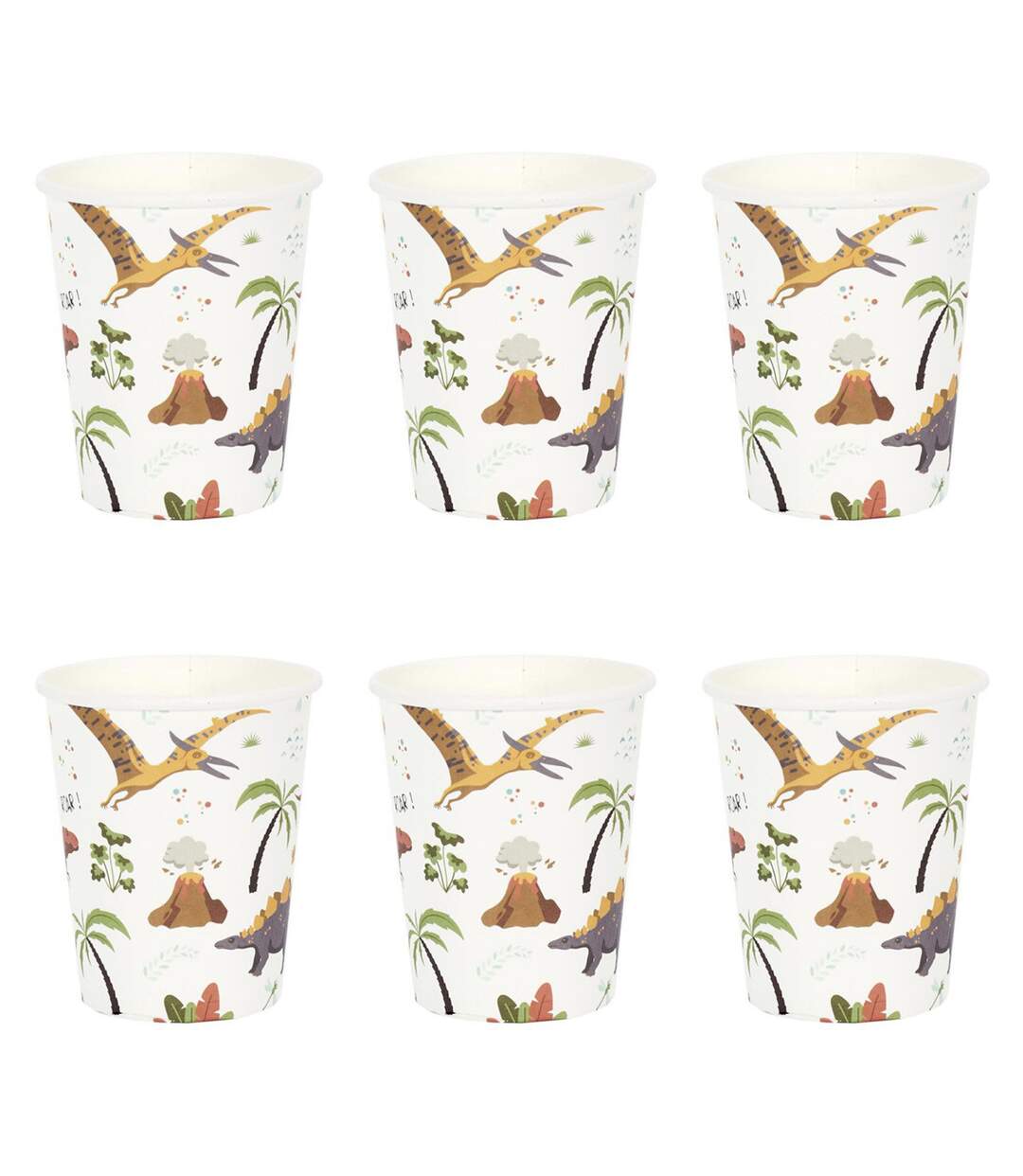 Lot de 6 Gobelets en Papier Dinosaure 20cl Blanc-1
