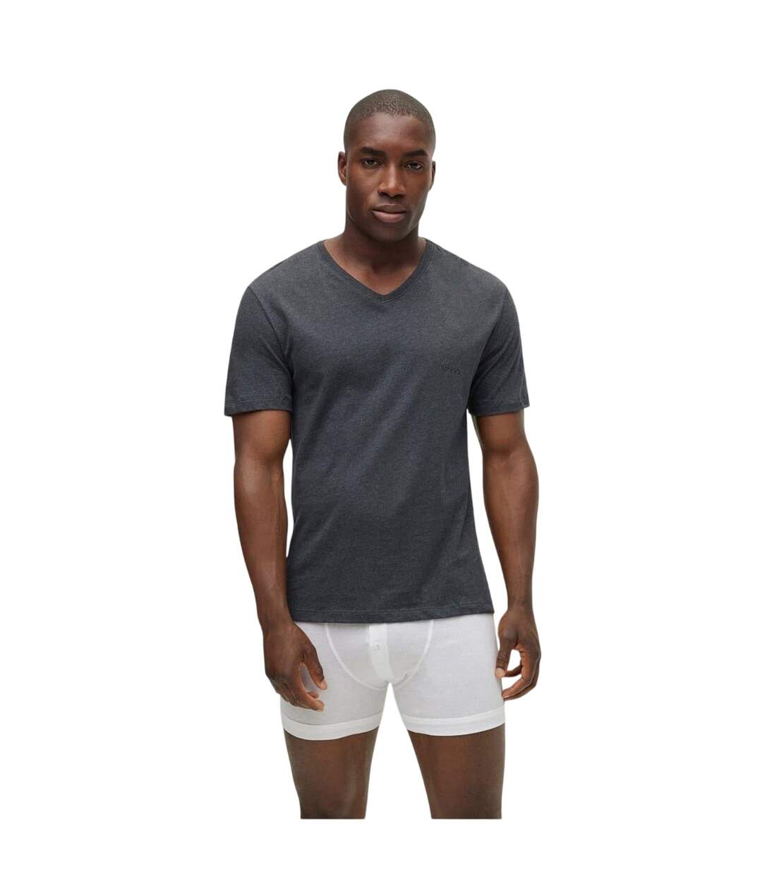 Lot De 3  T-shirts Motif/style Logo Homme Blanc Gris Noir Boss-4