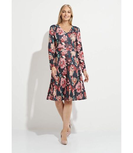 Robe courte évasée col V imprimé fleuri