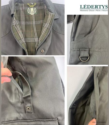 LEDERTYS LY0007 — Veste de chasse coton & polyester kaki : la robustesse tout-terrain avec carnier PVC