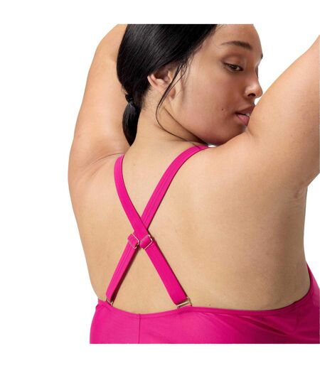 Womens/ladies Shaping V Neck Plus One Piece Swimsuit Pink Speedo
