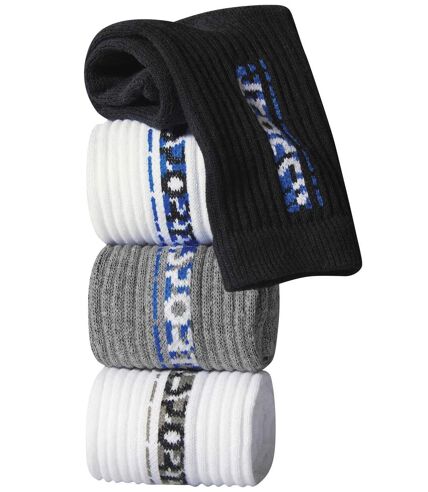 Pack of 4 Pairs of Men's Sports Socks - Black White Grey