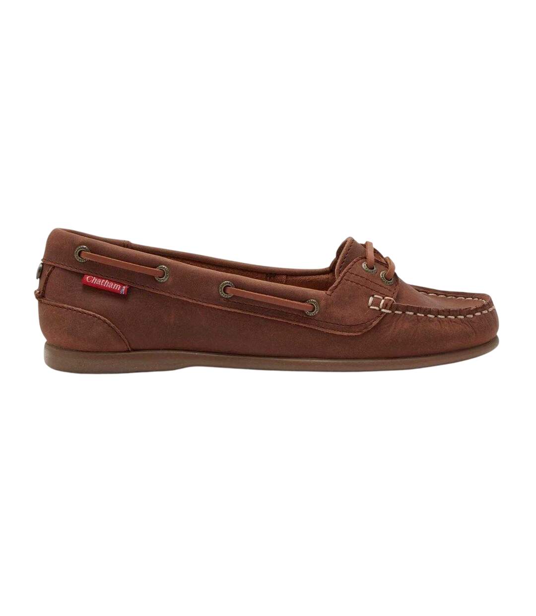 Womens/ladies Leather Flat Loafers Dark Tan Chatham-1