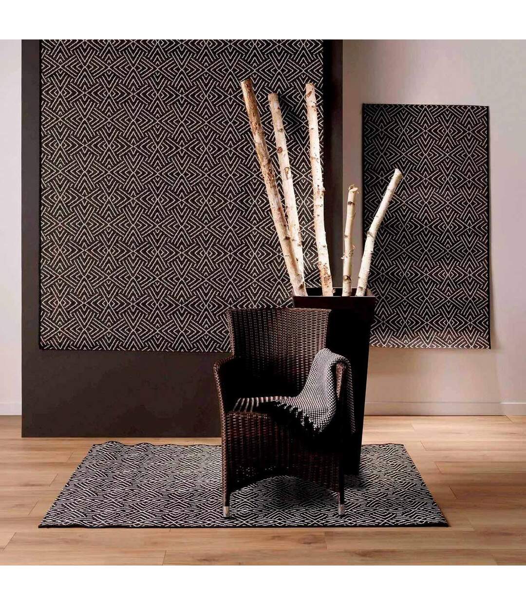 Tapis Tissé Déco Aztek 80x150cm Noir-4