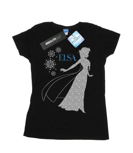 Disney T-shirt en coton Femme/Femme Frozen Elsa Christmas Silhouette (Noir) - UTBI21902