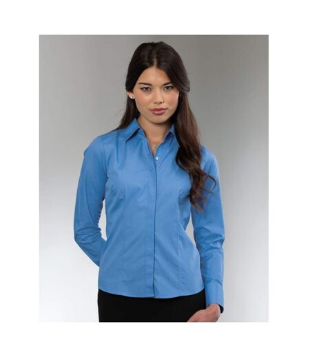 Russell Collection Ladies Long Sleeve Fitted Poplin Shirt (Corporate Blue)