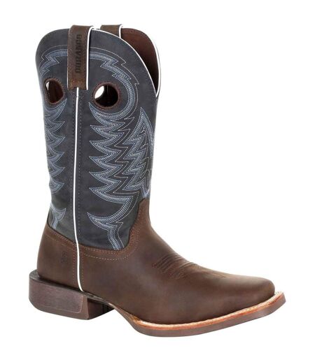 Mens Rebel Pro Full Grain Leather Cowboy Boots Belgian Brown Denim Blue Durango