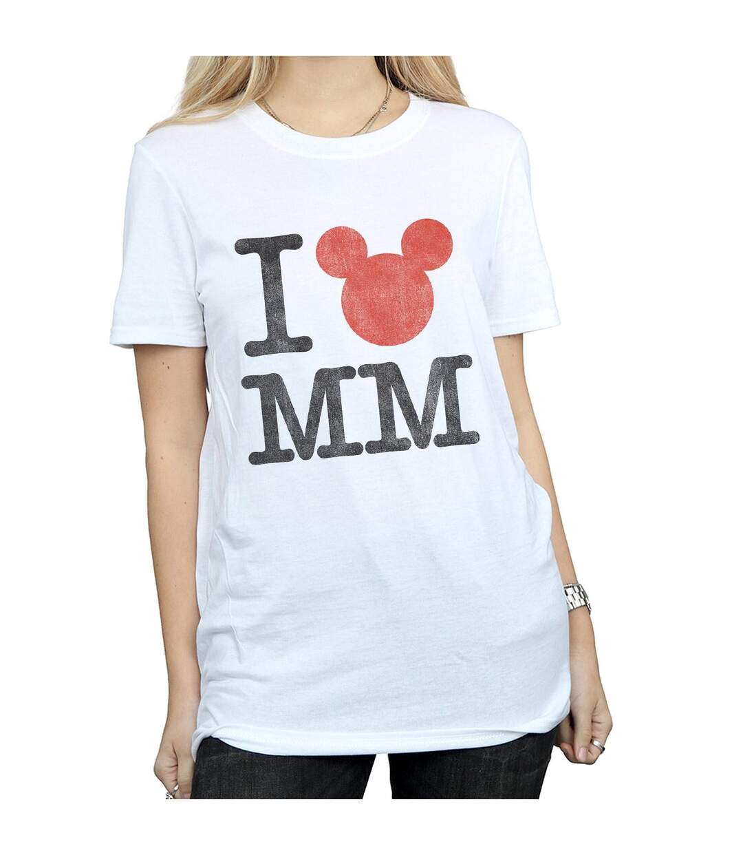 Disney Femme/Les femmes Mickey Mouse I Love Mickey - T-shirt boyfriend en coton (Blanc) - UTBI35873-3