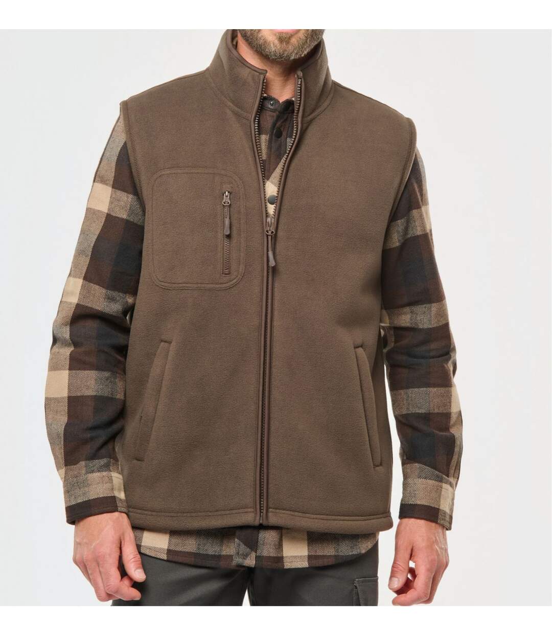 Ensemble gilet polaire intérieur sherpa et Surchemise à carreaux - homme - marron-2