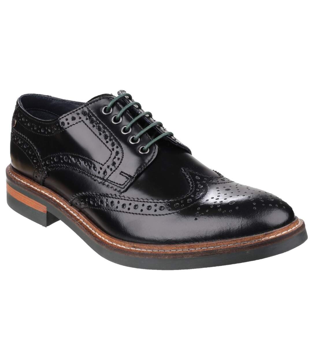 Mens woburn hi shine leather brogue shoe black Base London-1