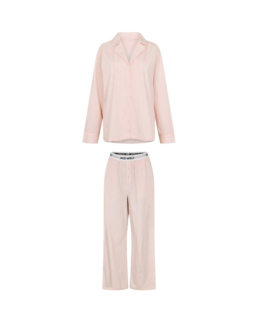Womens/ladies Stripe Revere Collar Long-sleeved Long Pyjama Set White Pink Jack Wills-2