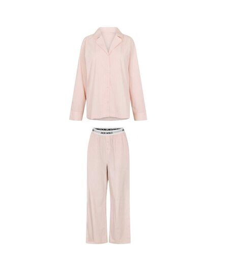 Womens/ladies Stripe Revere Collar Long-sleeved Long Pyjama Set White Pink Jack Wills