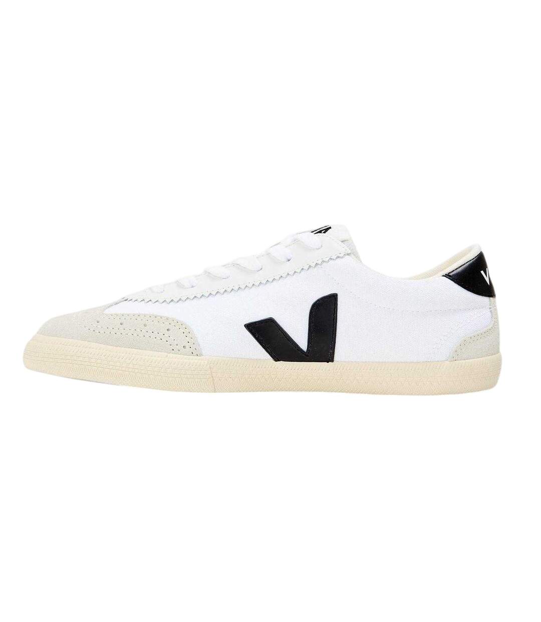 Womens/ladies Volley Contrast Logo Suede Trainers White Black Veja-2