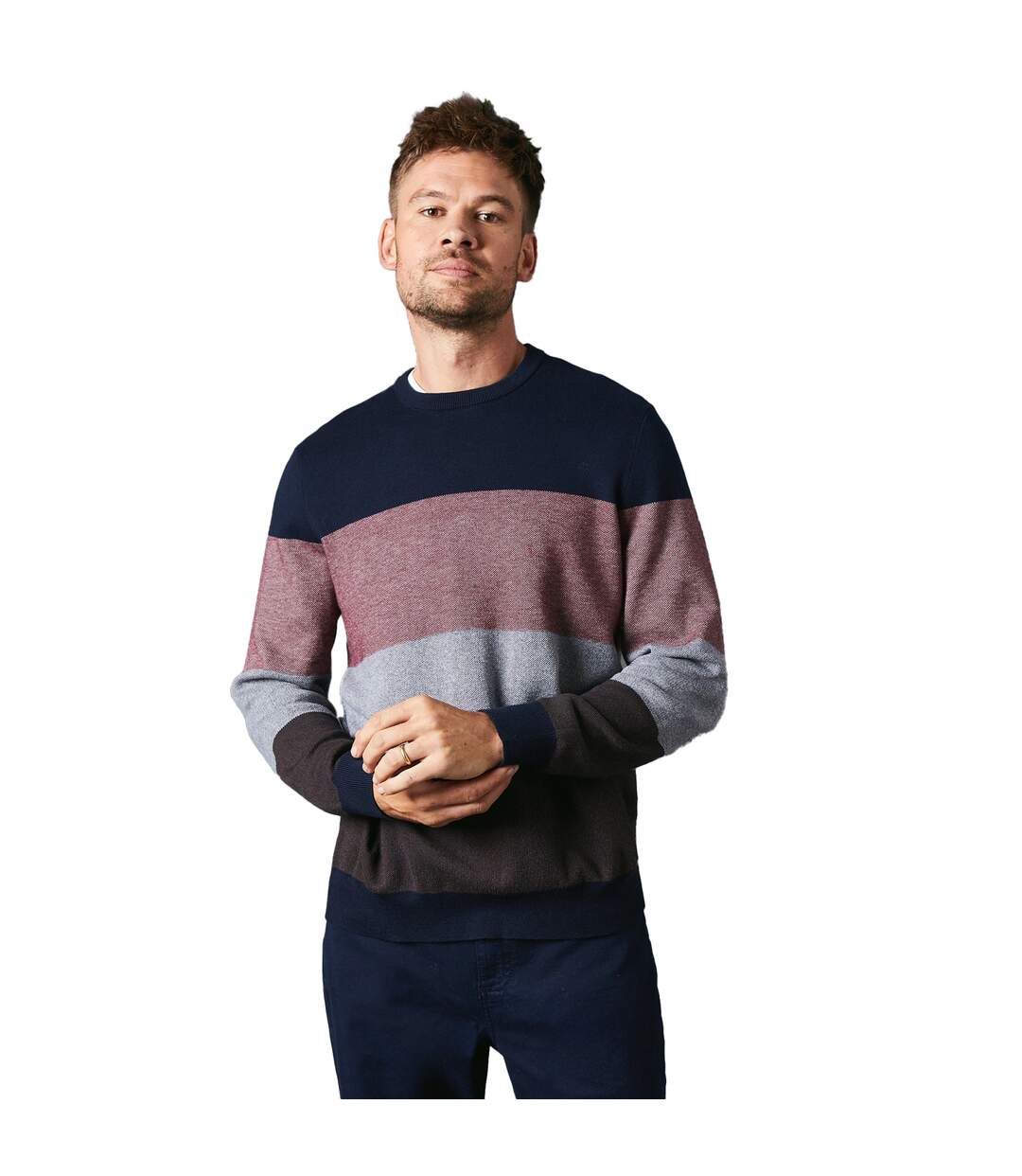 Mens stripe birdseye crew neck jumper multicoloured Maine-1