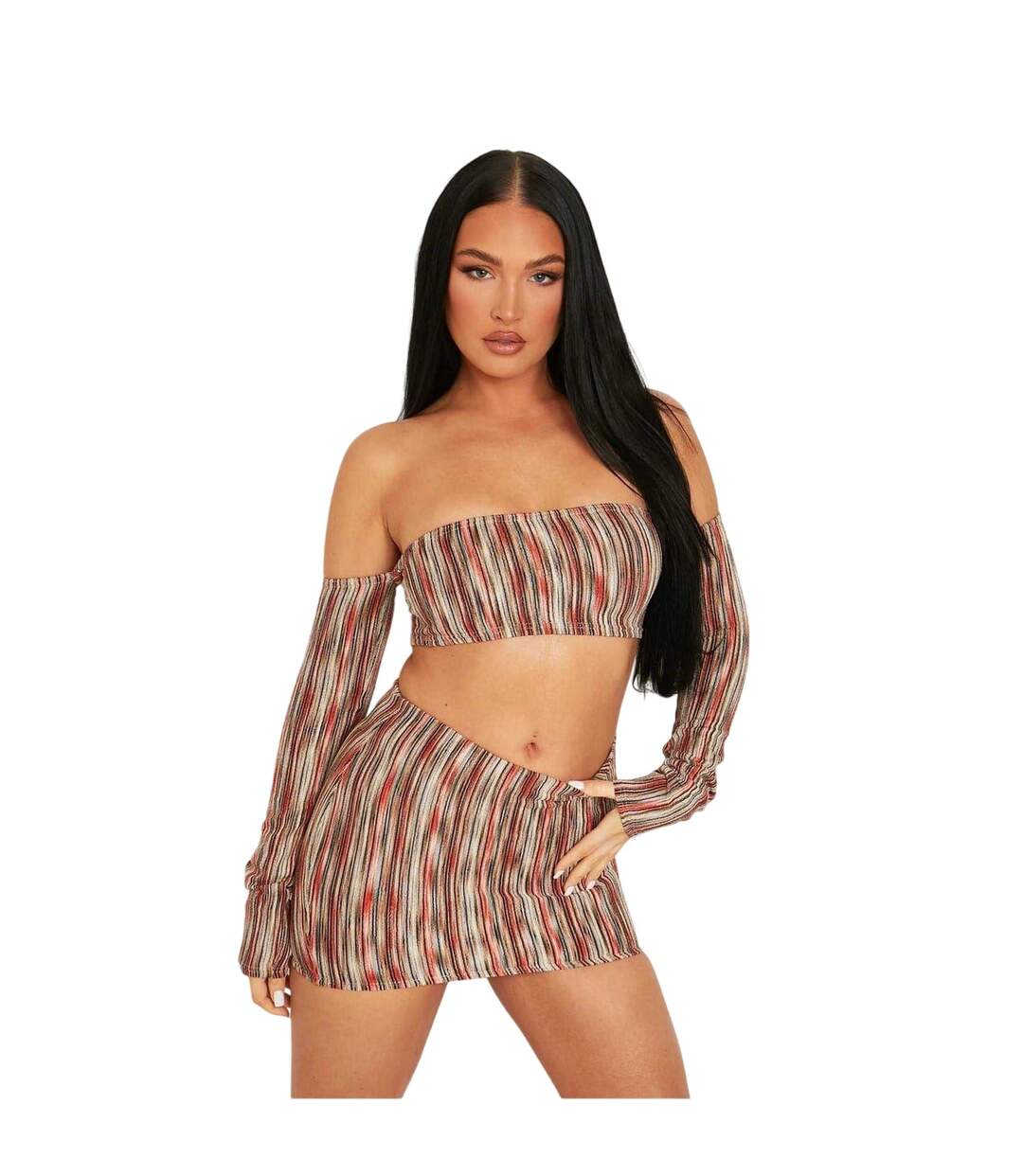 Womens/ladies Multi Stripe Off-the-shoulder Crop Top Multicoloured Missy Empire-1