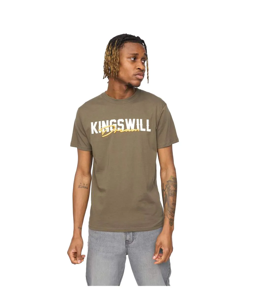 Mens Bilkie Embroidered Logo T-shirt Olive Kings Will Dream-3