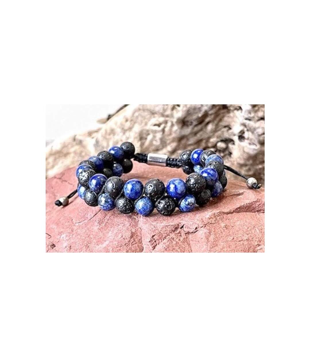 Bracelet tressé en Lapis et basalte-3