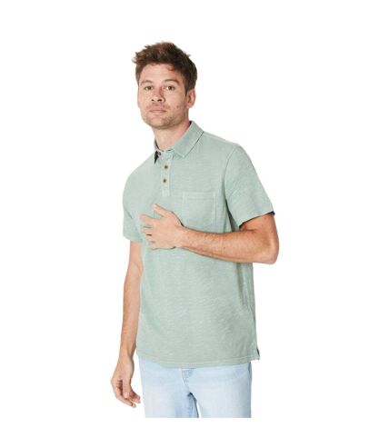 Mens slub polo shirt soft green Maine