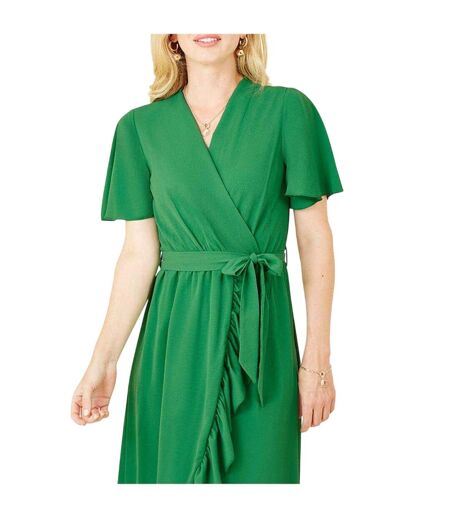 Womens/ladies Flutter Wrap Dress Bright Green Mela London
