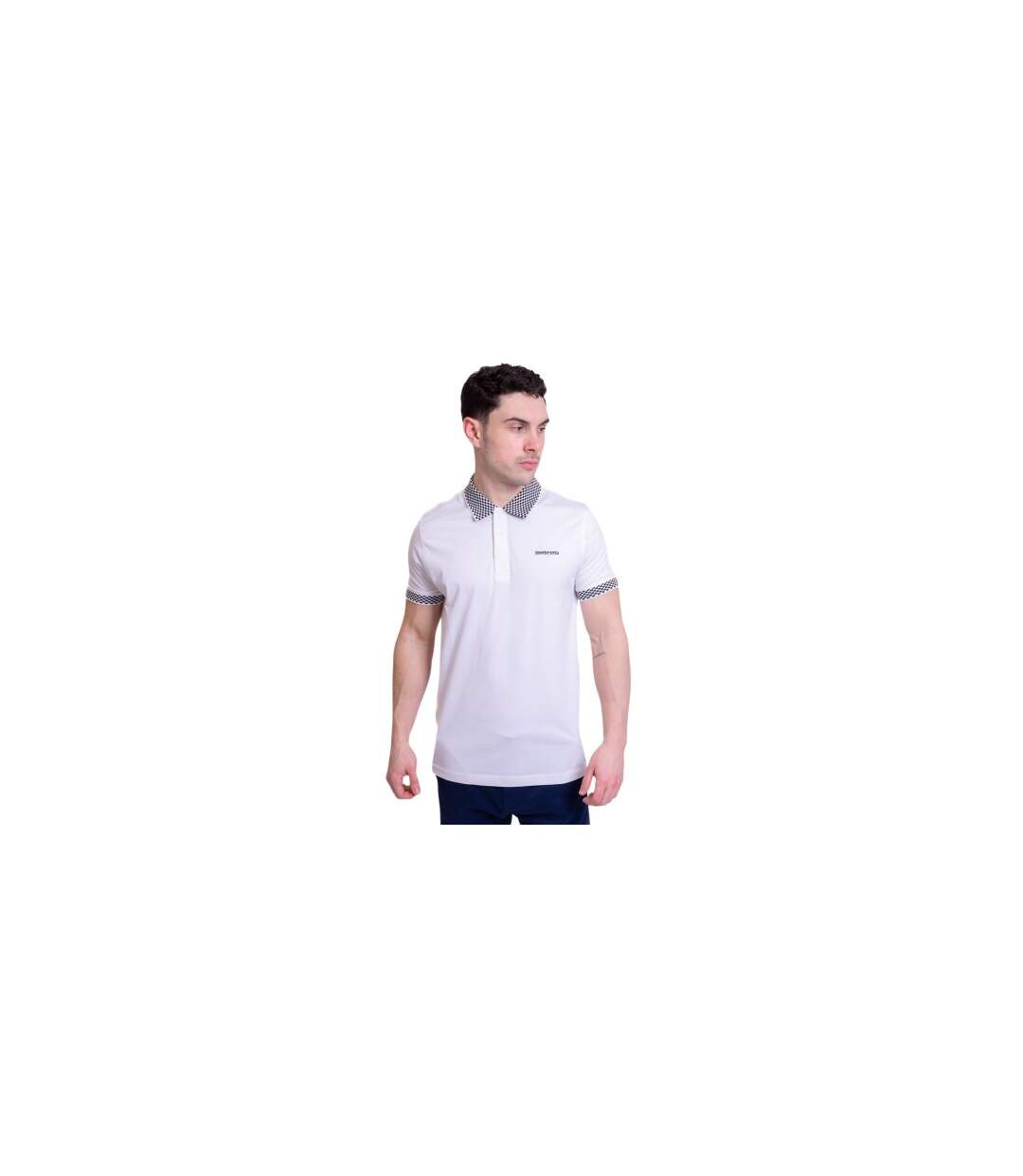 Mens Two Tone Badge Polo Shirt White Lambretta-2