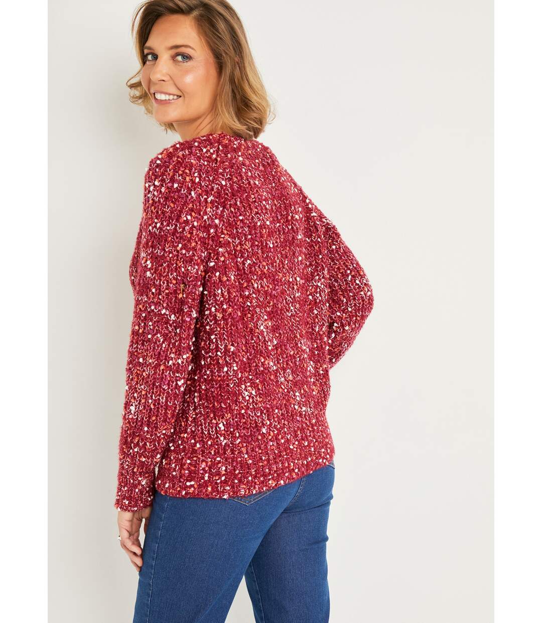 Pull chaud col rond maille fantaisie perlée-2