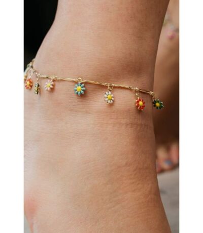 Colourful Rainbow Sun Flower Dangle Charms Indie Boho Daisy Summer Anklet