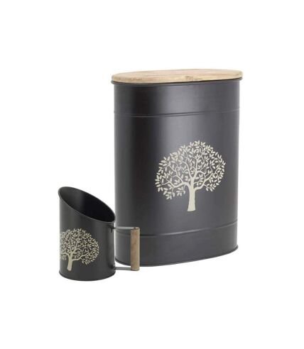 Tabouret et seau à pellets avec pelle Arbre Métal noir Arbre