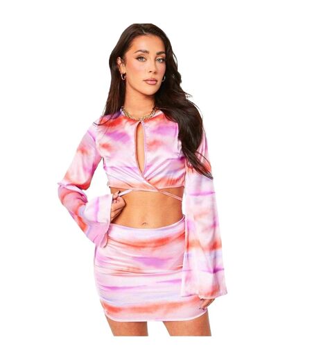Womens/ladies Abstract Satin Crop Top Lilac Missy Empire