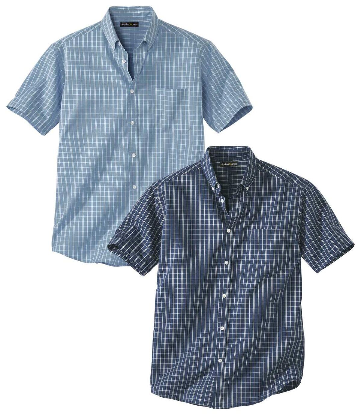 Set van 2 geruite overhemden met korte mouwen Atlas For Men