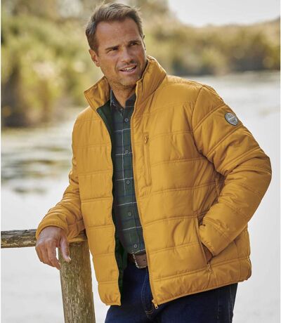 Men's Yellow Lightweight Puffer Jacket - Water-Repellent - Full Zip