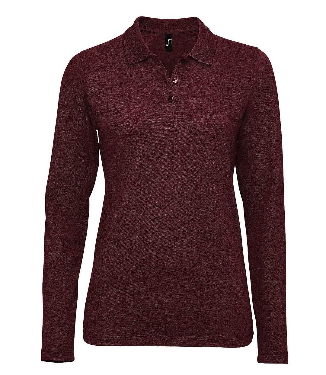 Polo manches longues - Femme - 02083 - rouge bordeaux chiné