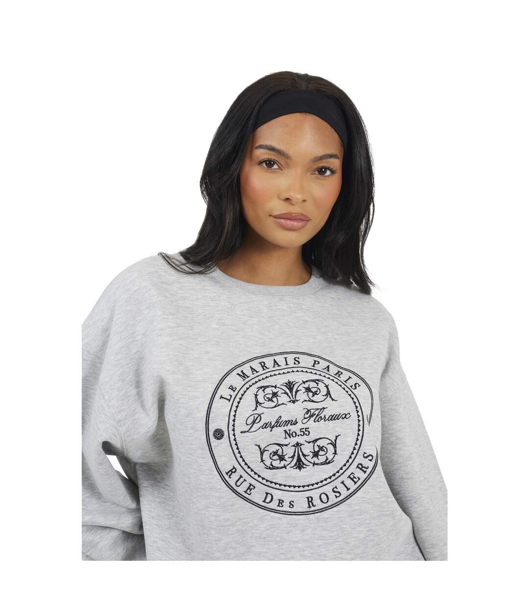 Womens/ladies Le Marais Paris Crew Neck Sweatshirt Grey Marl Black Brave Soul-3