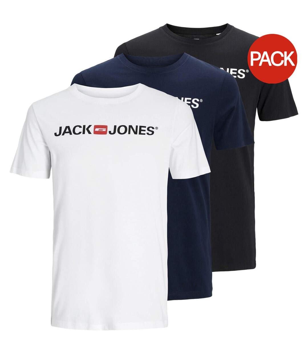Lot De 3  T-shirts Motif/style Logo Homme Blanc Noir Bleu Marine Jack And Jones-2