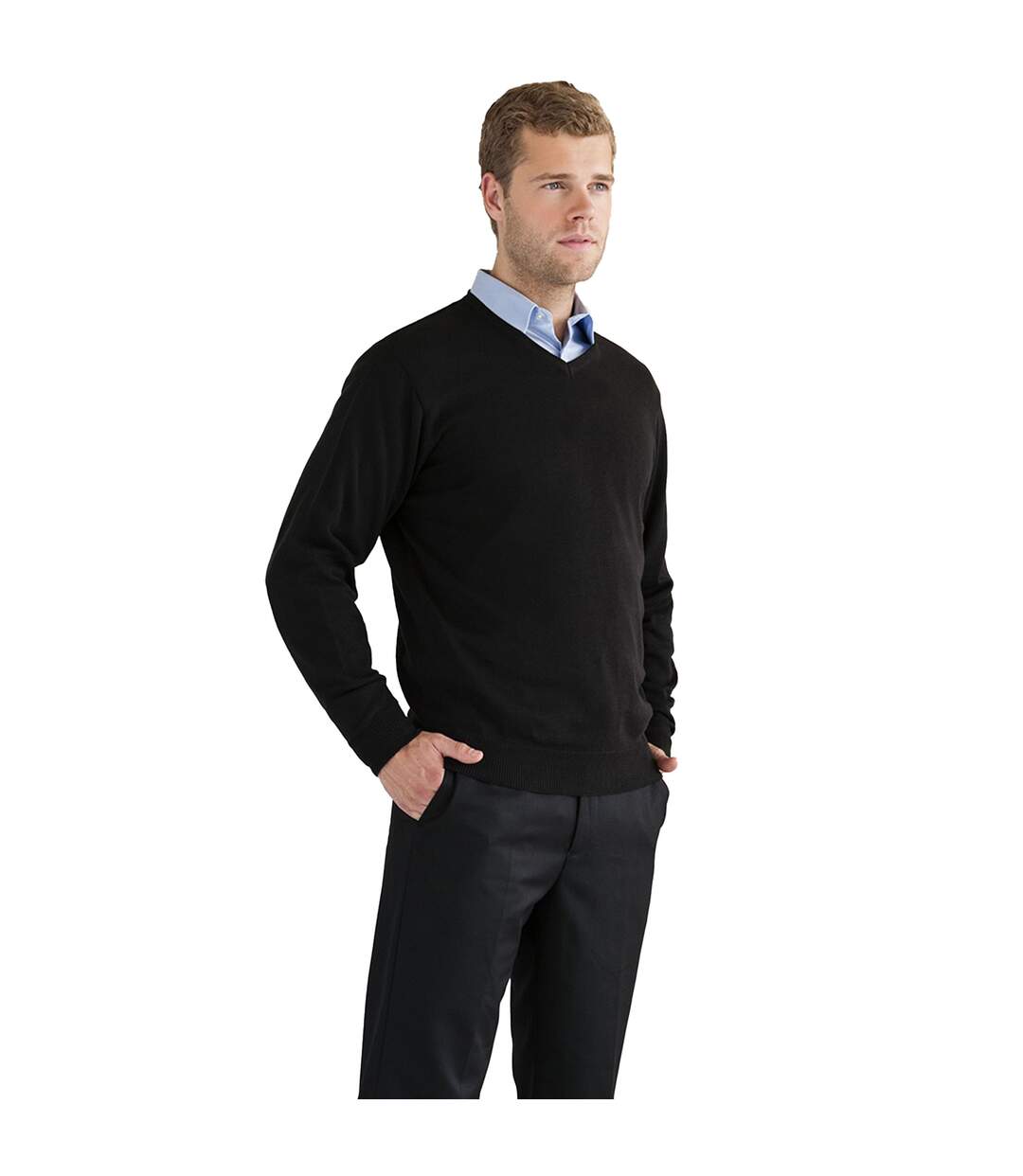 Russell Collection Mens V-Neck Knitted Pullover Sweatshirt (Black) - UTBC1012-3