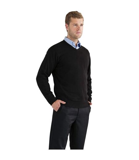 Russell Collection Mens V-Neck Knitted Pullover Sweatshirt (Black) - UTBC1012