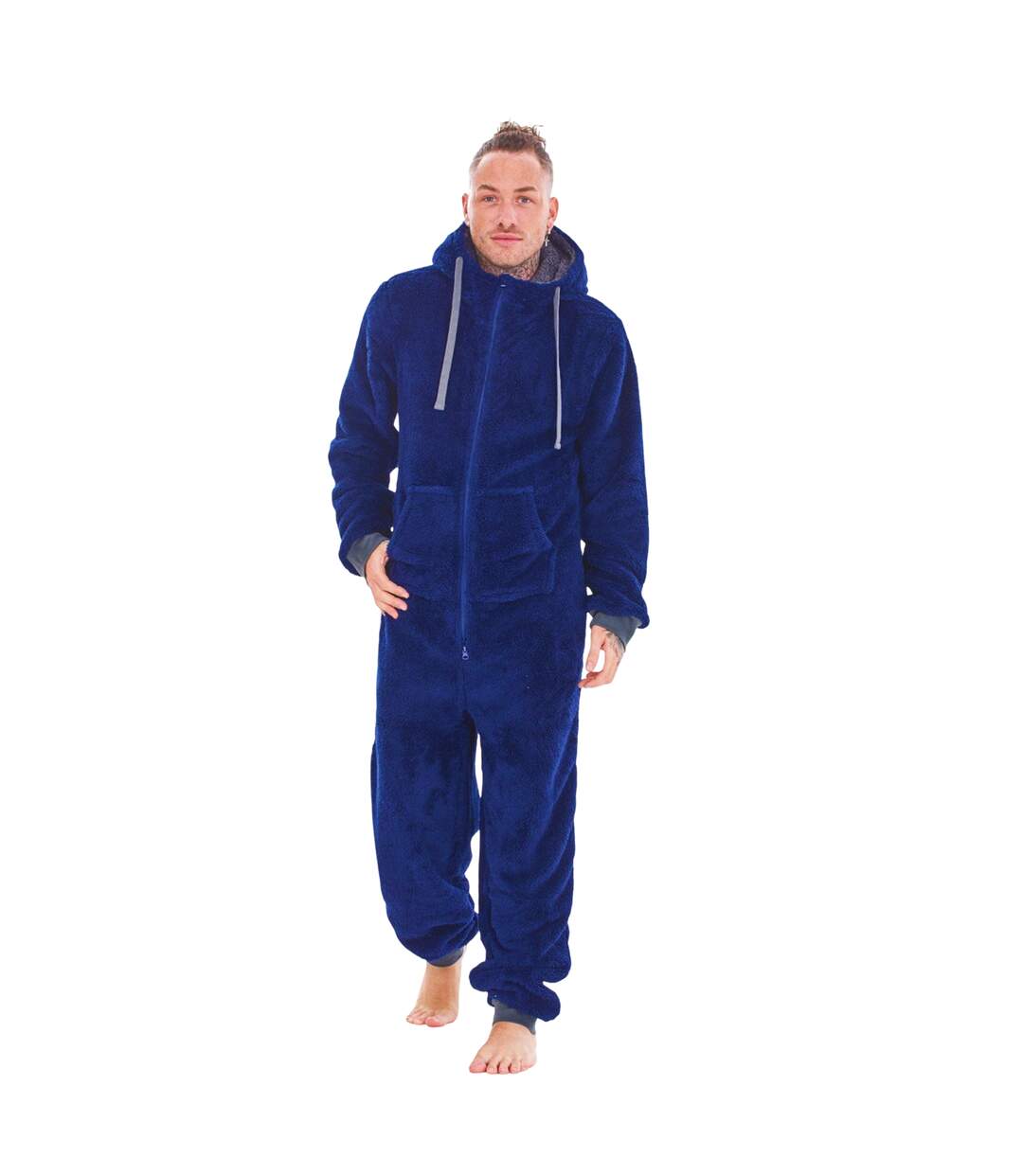 Mens Hooded Fleece Contrast Trim Jumpsuit Navy Keanu-2