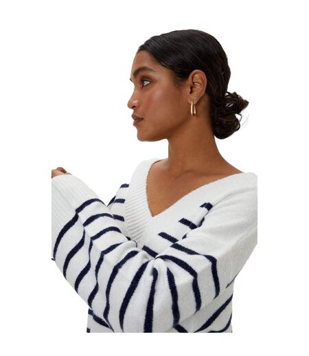 Dorothy Perkins Womens/Ladies Stripe Knitted V Neck Sweater (White) - UTDP4634