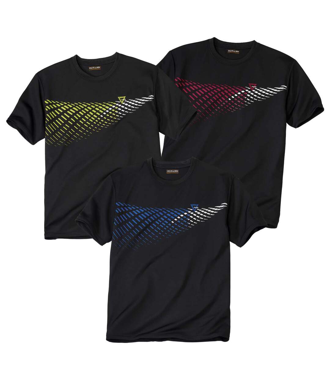 T-Shirt aus Baumwolle.Verfügbar in großen Größen. 3er-Pack T-Shirts für Männer ATLAS FOR MEN Sommersport Grafische Druckmuster Mit V-Ausschnitt und kurzen Ärmeln