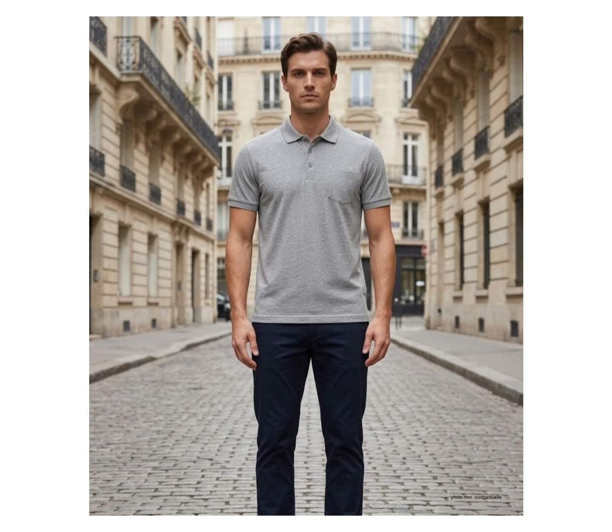 CHALLENGER REMY4 : Polo manches courtes en coton gris chiné pour un confort quotidien absolu-5