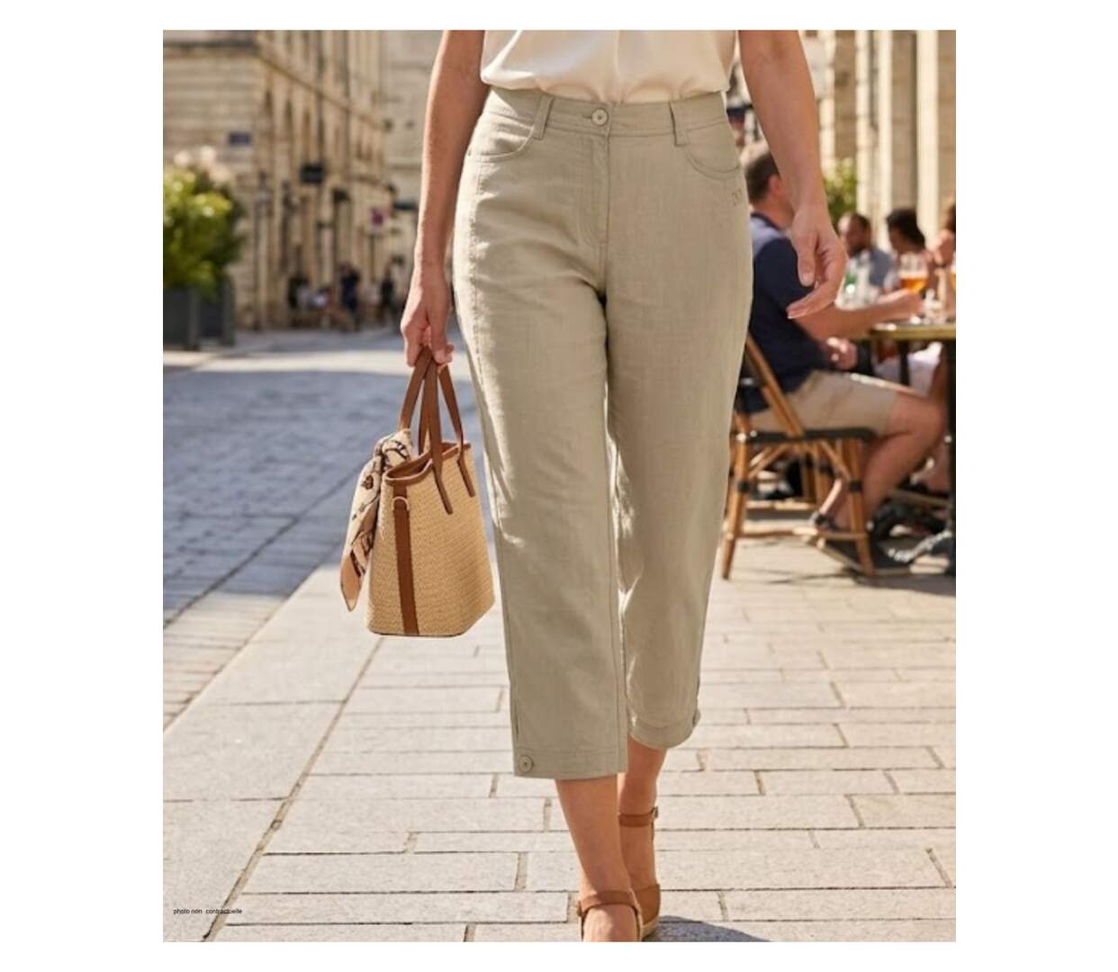 Pantalon lin MAYFLOWER MANTA1 détente : la fraîcheur naturelle en coloris Beige-1