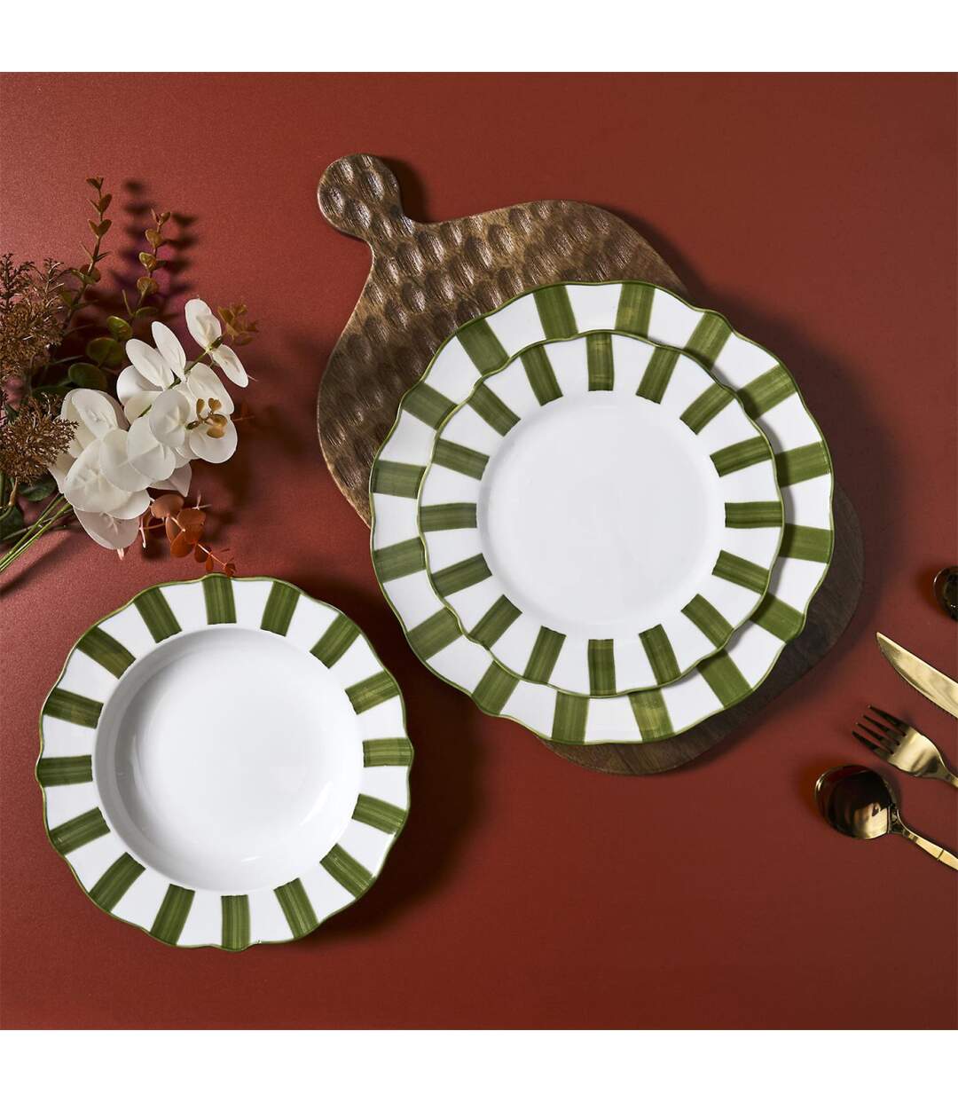Lot de 6 Assiettes à Dessert Cleo 19cm Vert & Blanc-4