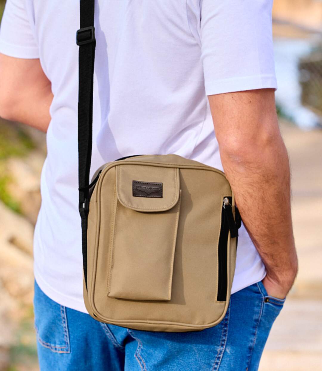 Sac à bandoulière homme - beige-4